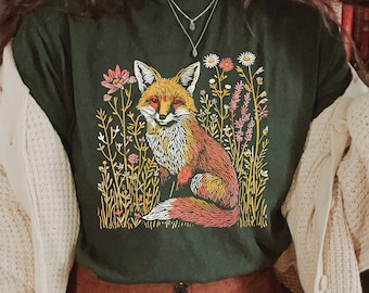Vintage Fox Graphic T-Shirt: Naturecore Linoprint Tee