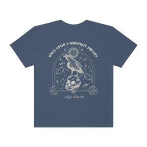 Edgar Allan Poe Raven Skull Shirt - Comfort Colors Literary Tee Denim