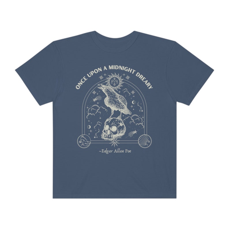 Edgar Allan Poe Raven Skull Shirt - Comfort Colors Literary Tee Denim