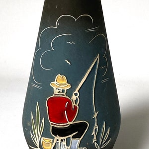 Earthenware vase hand painted with enamel paint. The Netherlands. 1950s - 60s