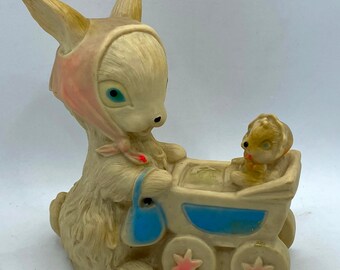 Extremely rare rubber goat pushing stroller, 50s/60s, rubber, nice details, made in the Republic of Ireland