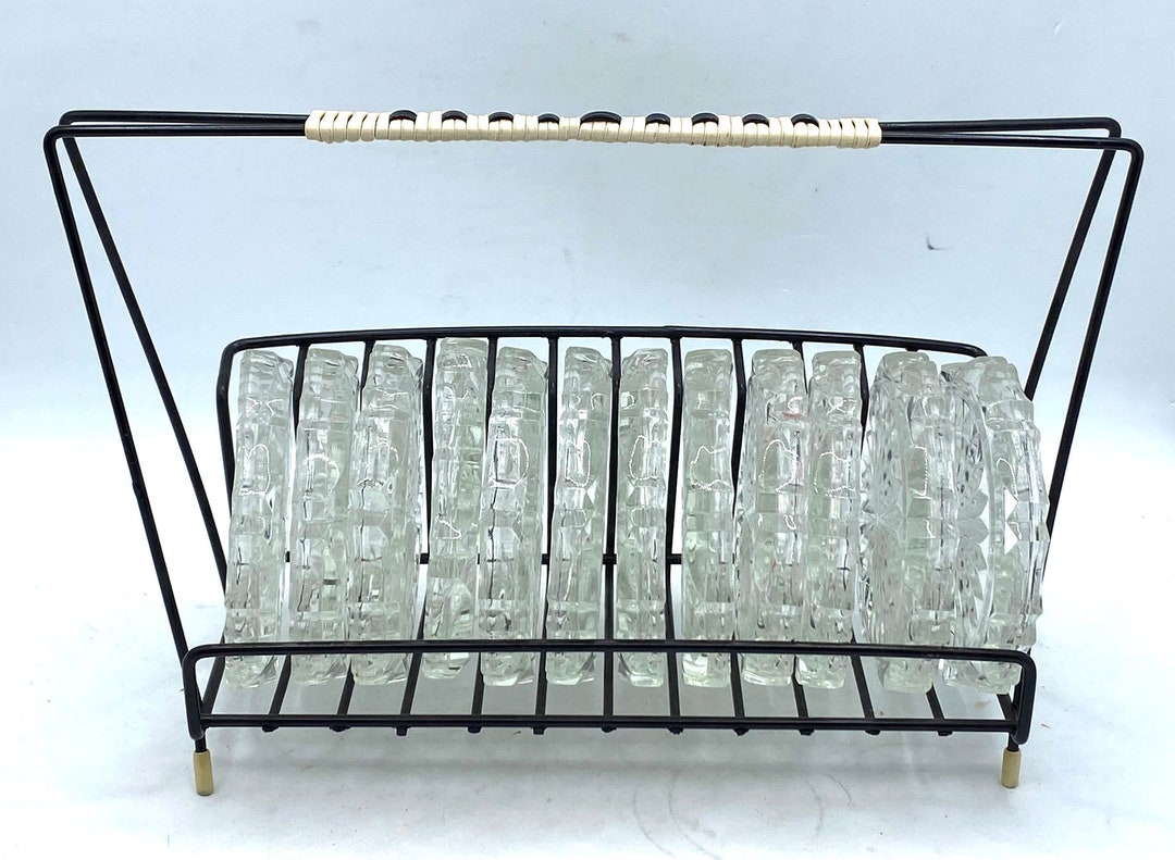 Steel Rack With 12 Glass or Crystal Coasters. 50s/70s. Nice Shape and ...