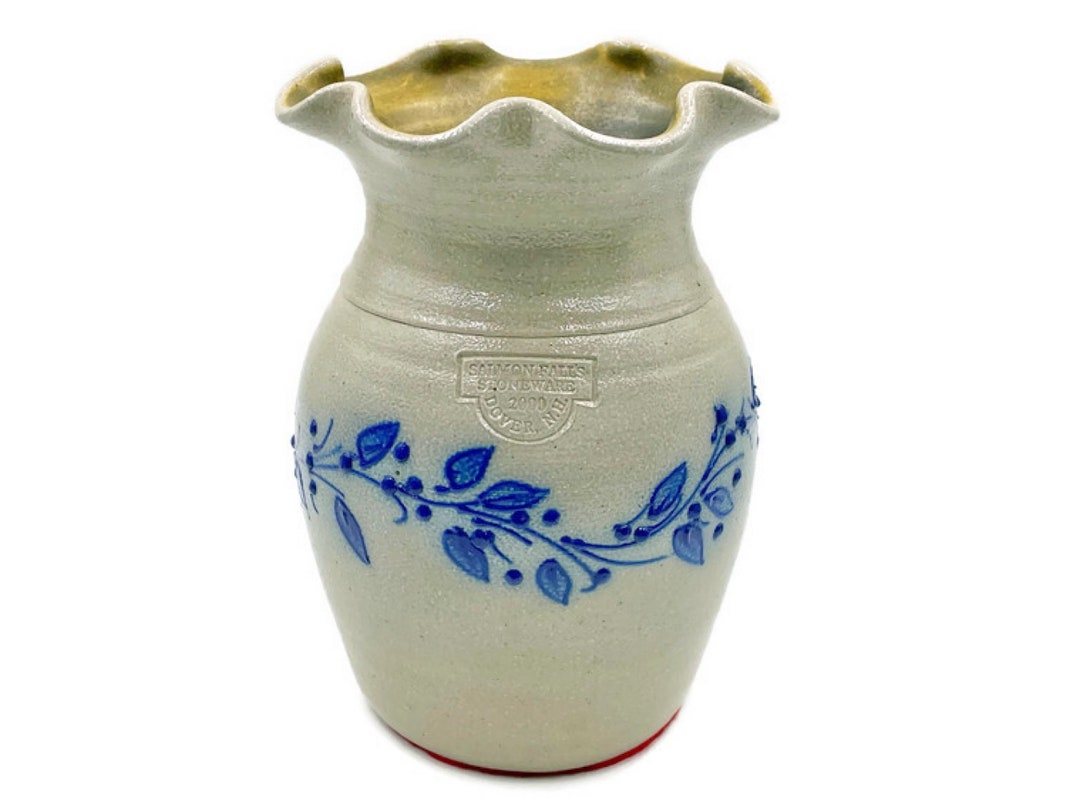 Vintage Salmon Falls Dover NH Stoneware Fluted Saltglaze Vase Etsy