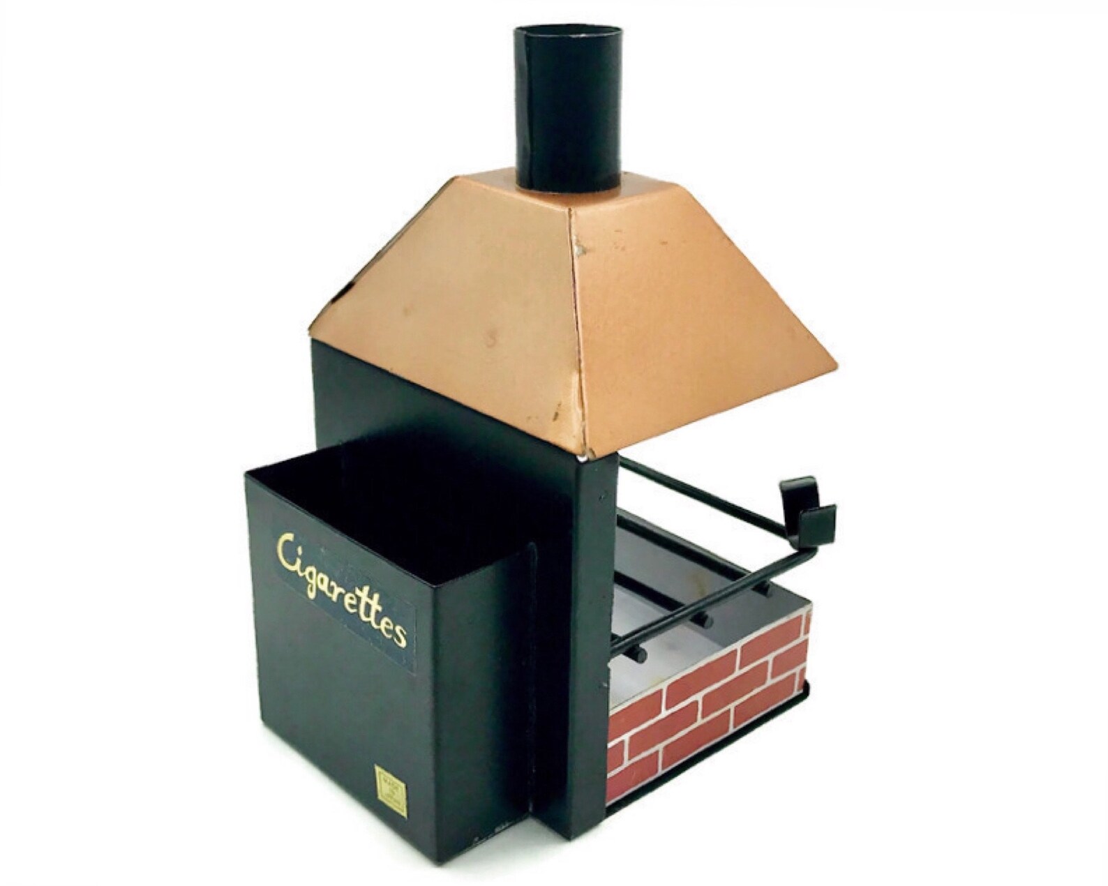 Vintage Novelty Metal Barbecue BBQ Ashtray and Cigarette Pack Holder