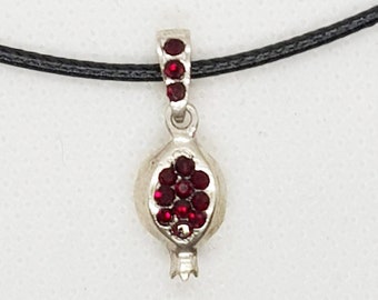 Armenian Pomegranate Sterling Silver 925 Handmade Pendant with Zircon Red Gemstones