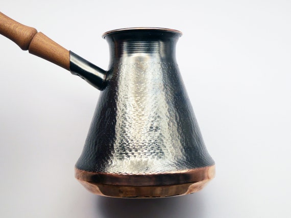 Armenian Coffee Maker Pot (8 Cups, 590ml, 20 fl OZ) Jazzve Copper Jazva Armenia and Erebuni Symbols Wooden Handle Stainless Steel Electric Armenian Coffee Maker W⁄ Foldable Handle