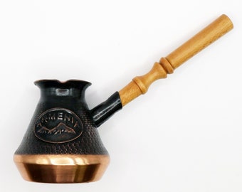 Mount Ararat Armenian Copper Jazva Jazzve Handmade Wooden Handle 1 Cup 3.5 fl oz, 110 ml