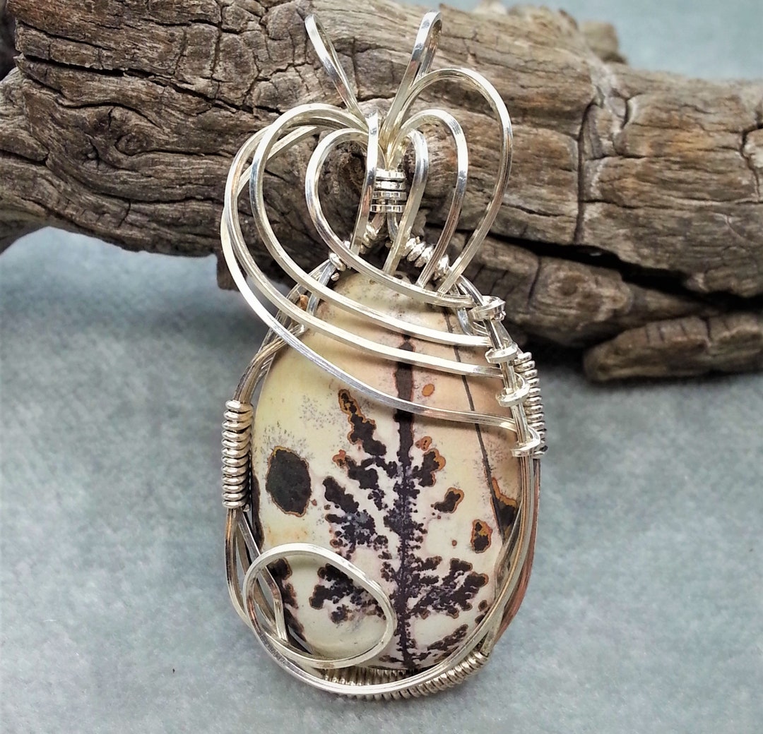 Paint Brush Picture Jasper Gemstone Pendant, One of Kind Handmade Picture Jasper Cabochon