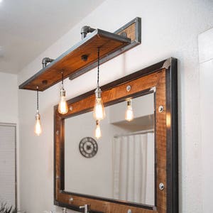 Rustic Industrial Light Steel and Barn Wood Vanity Light w/Bulbs L1203 image 2