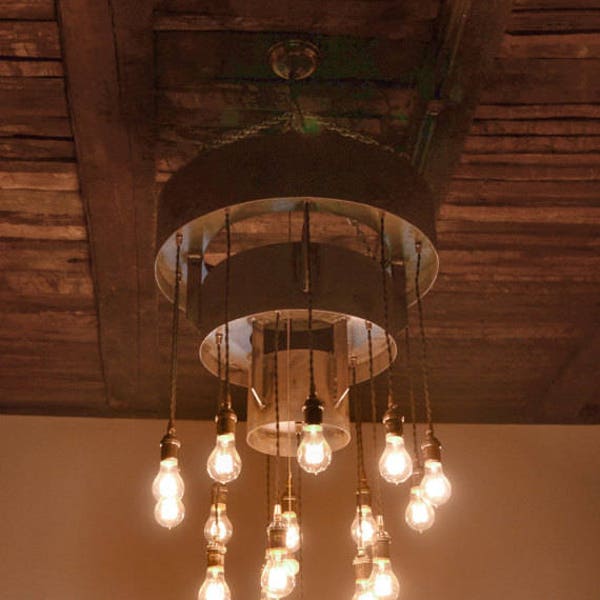 Rustic Industrial Chandelier - Steel Tiered Chandelier w/Bulbs #L1016