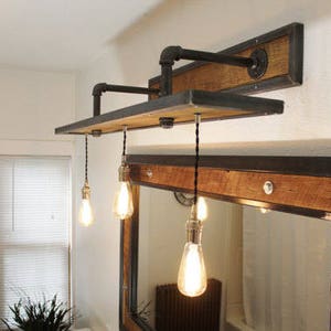 Rustic Industrial Light Steel and Barn Wood Vanity Light w/Bulbs L1203 image 1