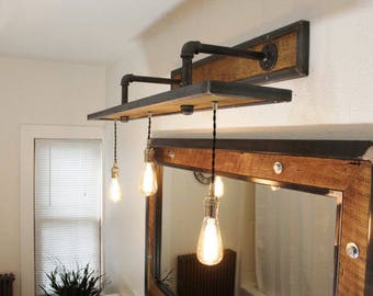 Rustic Industrial Light - Steel and Barn Wood Vanity Light w/Bulbs #L1203