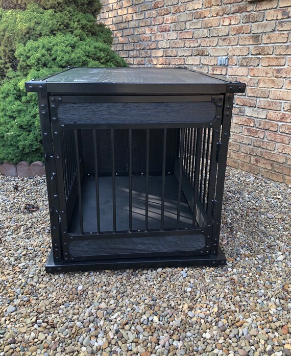 Rustic Industrial Dog Kennel Dog Crate Riveted Steel Dog Kennel With Reclaimed Barn Wood 2624 Etsy