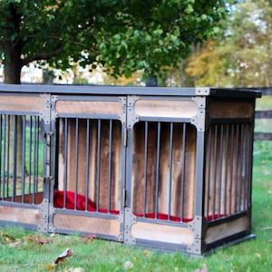 Rustic Industrial Dog Kennel, Dog Crate Double Door - Riveted Steel Dog Kennel with Reclaimed Barn Wood #9006