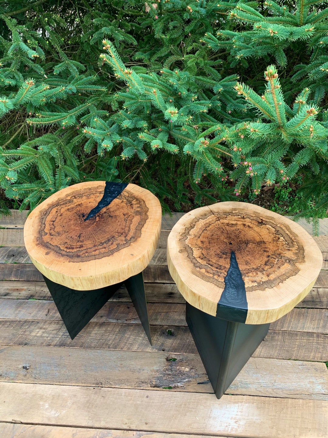 Industrial Round End Table Epoxy Resin End Table Minimal Etsy