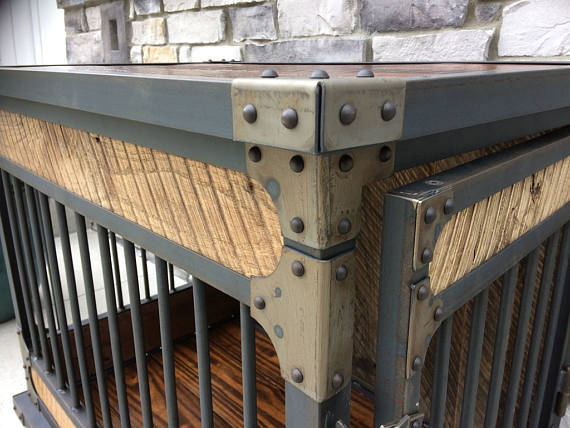 Rustic Industrial Dog Kennel, Dog Crate - Riveted Steel Dog Kennel With ...