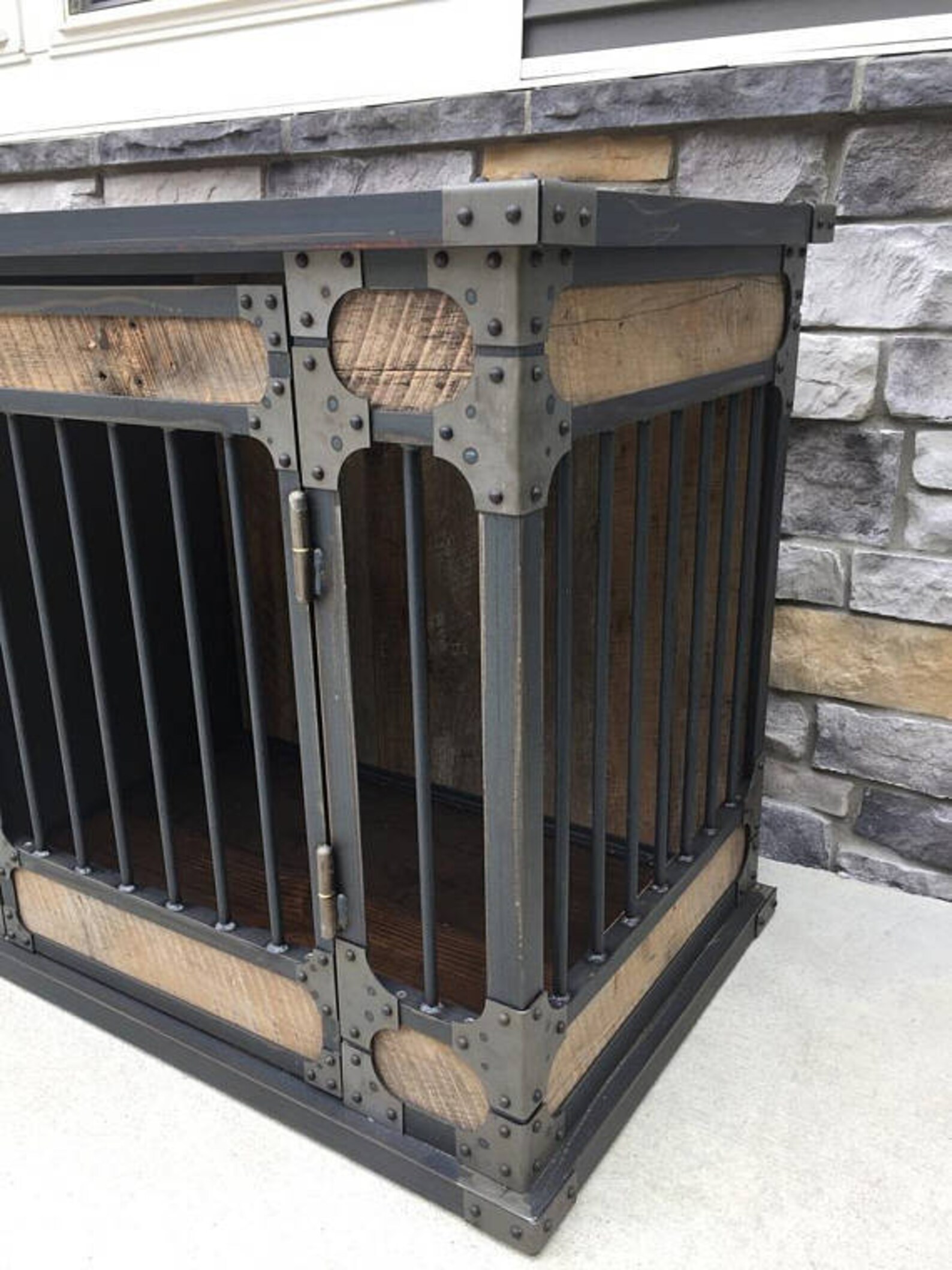 Rustic Industrial Dog Kennel Dog Crate Double Door Riveted Etsy