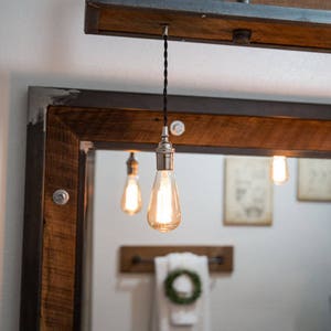 Rustic Industrial Light Steel and Barn Wood Vanity Light w/Bulbs L1203 image 4