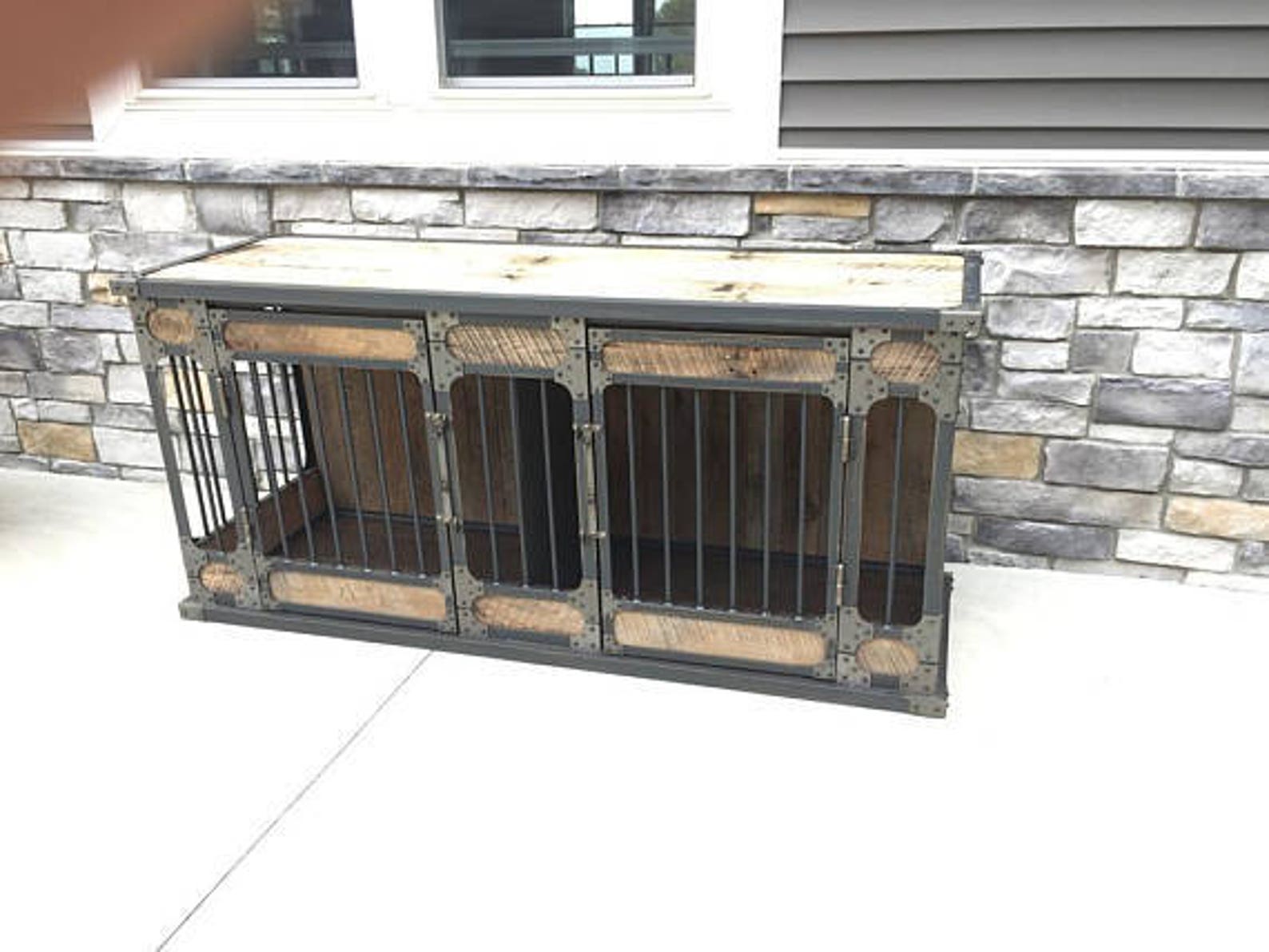 Rustic Industrial Dog Kennel Dog Crate Double Door Riveted Etsy