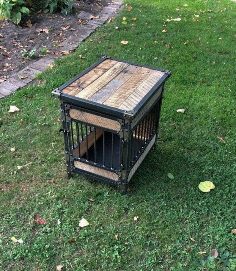 Picture of Rustic Industrial Dog Kennel, Dog Crate - Riveted Steel Dog Kennel With ...