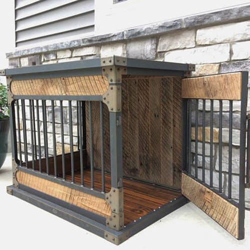 Image showcasing Extra Large Rustic Industrial Dog Kennel Dog Crate Riveted - Etsy