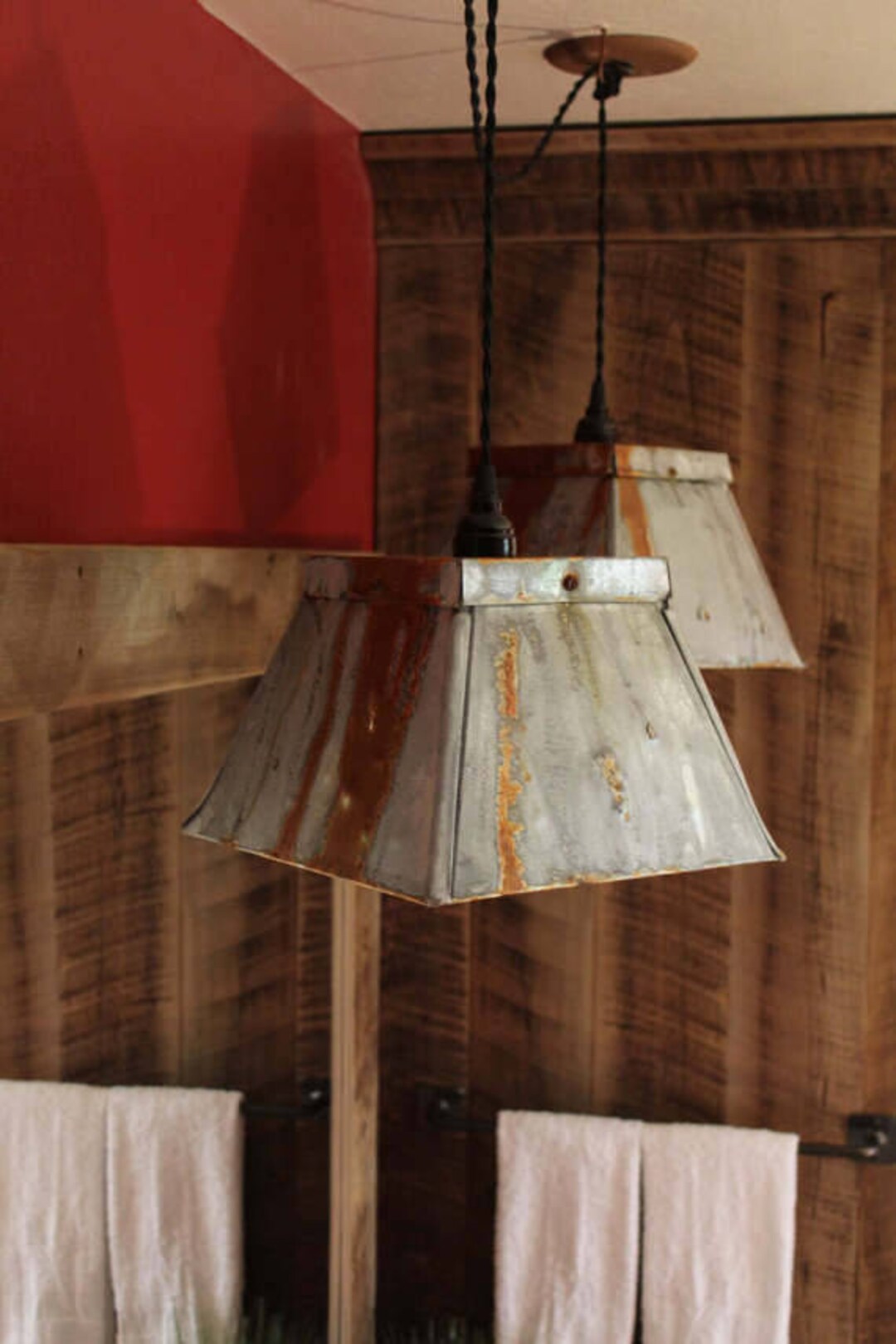 Rustic Industrial Galvanized Light set of 2 Galvanized Pendant Light W/bulbs L3978 Etsy