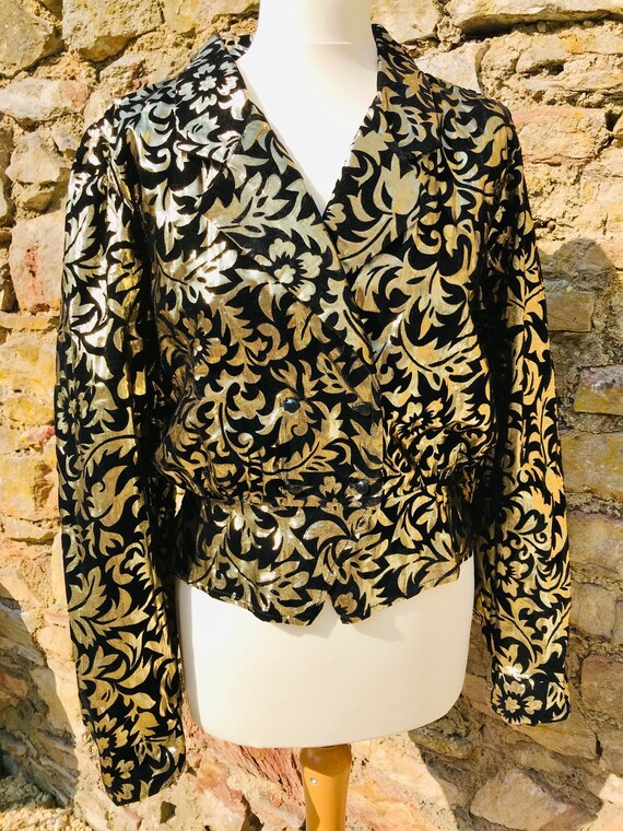 Vintage 1980s Soft Gold & Black 'Foxy Lady' Peplum