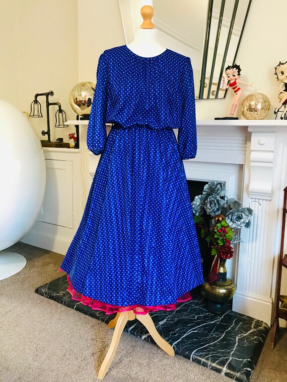 Vintage German Electric Royal Blue & White Polka D