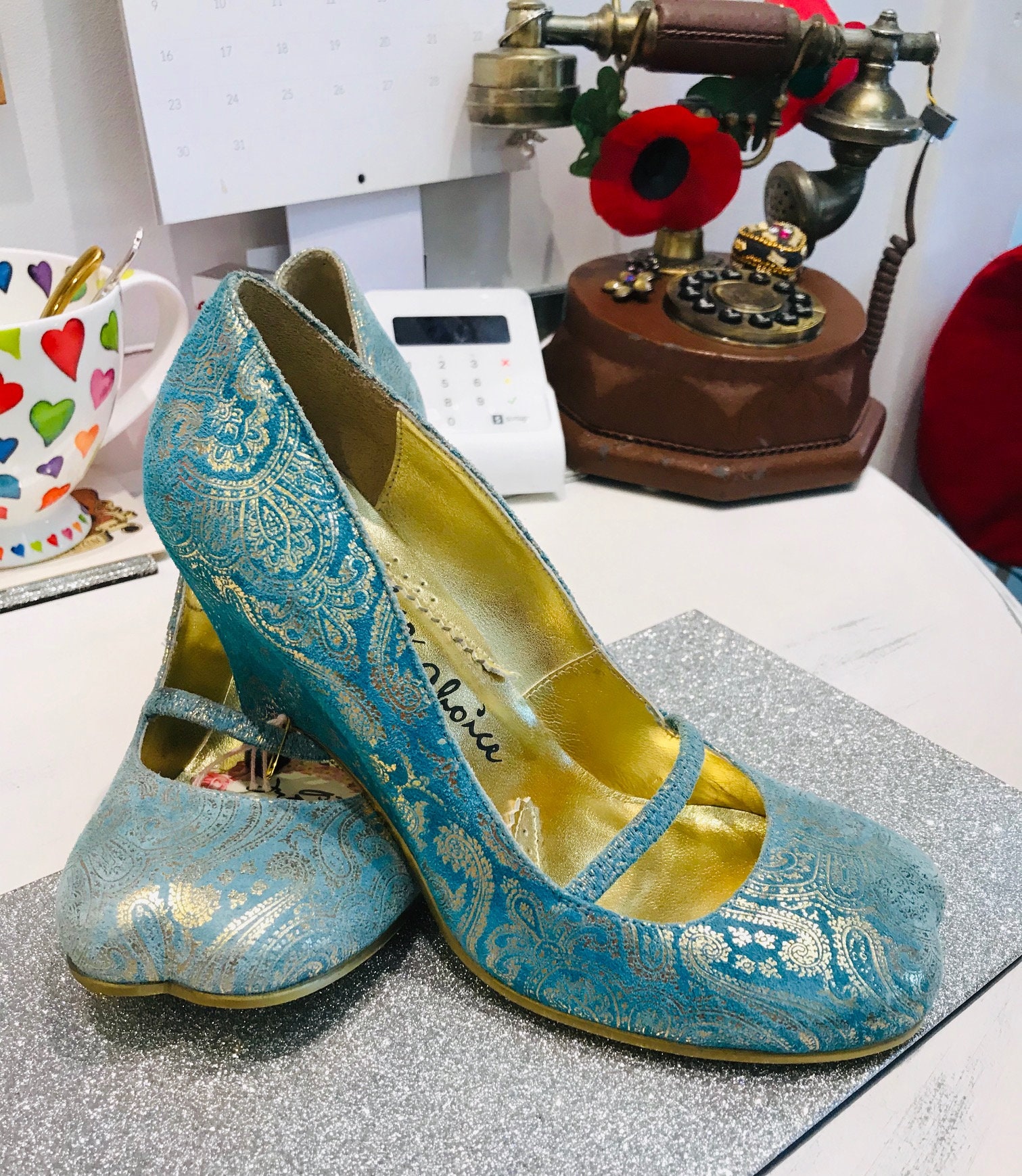 Or Double Toe Shoes Chaussures Chaussures femme Escarpins Belle irregular Choice style vintage Turquoise Taille 38/UK 5 
