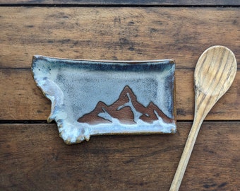 Handmade Montana Pottery Spoon Rest: Mountain Trinket Dish