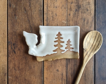 Washington State Spoon Rest - Handmade - WA Pottery - Mountains - Ceramics - Housewarming Gift - Trinket Dish - Soap Dish - Christmas Gift