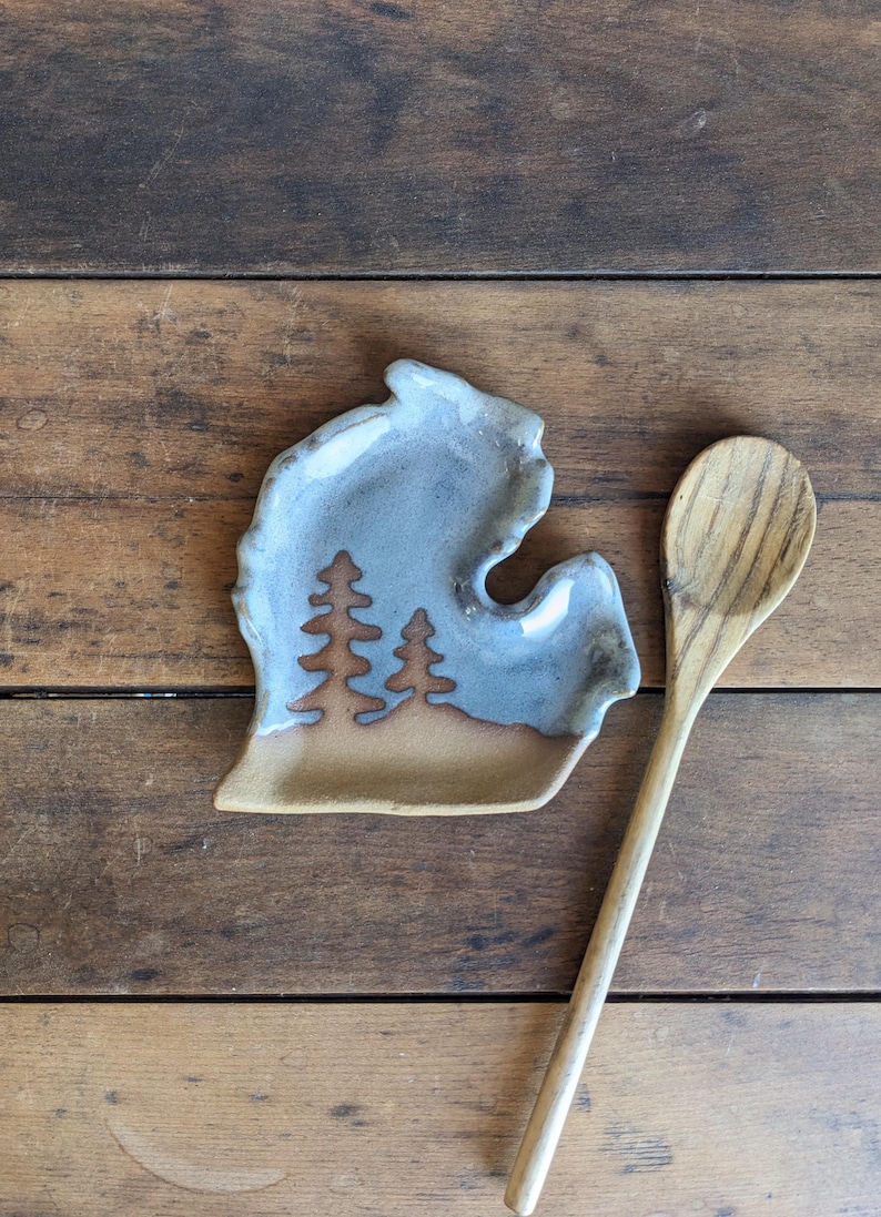 Handmade Michigan Pottery: Spoon Rest in Light Blue