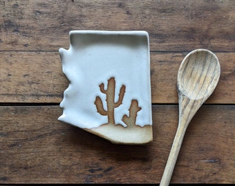 Handmade Arizona Pottery: Cactus Spoon Rest or Trinket Dish