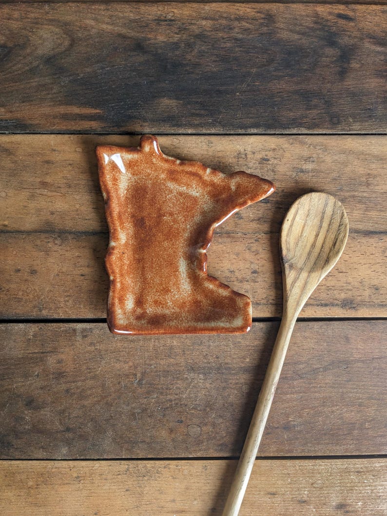 Minnesota Ceramic Spoon Rest - Handmade in MN - Pottery Trinket Dish - Soap Dish Red-Brown