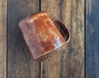 Handmade 16oz Mug - Rustic Pottery - Carved - Farmhouse - Coffee Mug - Big Mug - Wheel Thrown