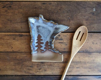Minnesota Trees Spoon Rest - Handmade - MN Pottery - Ceramics - Housewarming - Unique - Trinket Dish - Minnesota Soap Dish - Christmas Gift