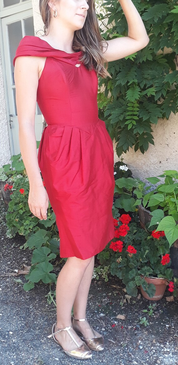 red silk cocktail dress