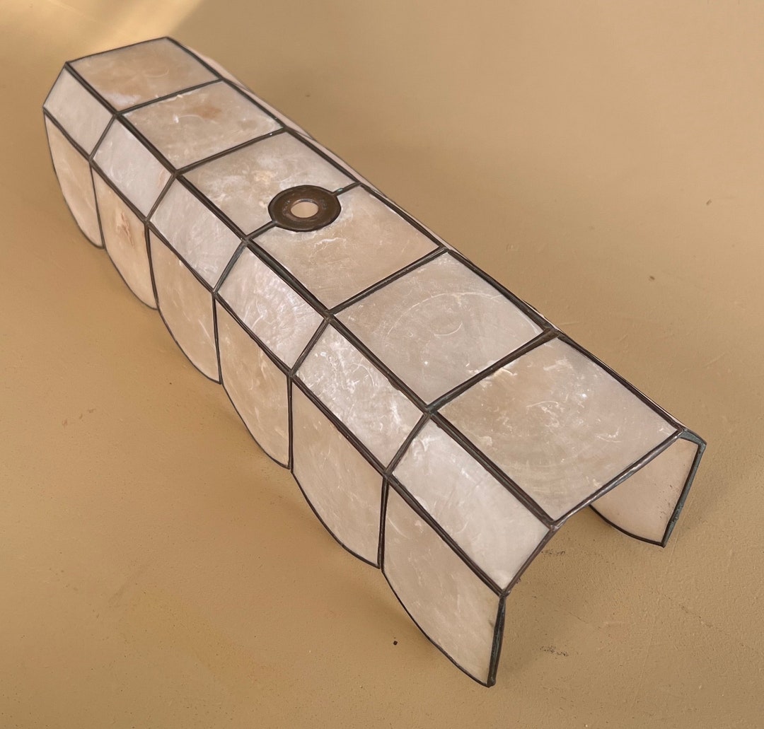 Vintage Capiz Shell Bathroom Vanity Light Shade, Brass and Shell Mid