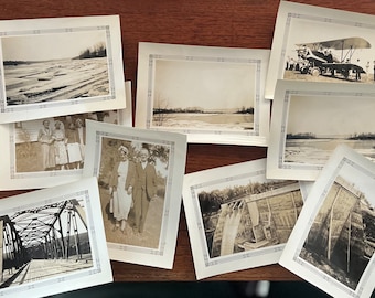 Photographies en noir et blanc des années 30, 9 photographies horodatées, objets de collection éphémères