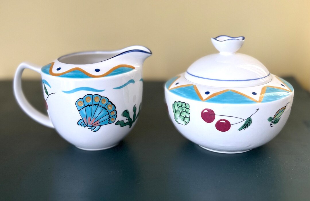 Vintage Mikasa Ocean Collage Cream and Sugar Set DX102, 1990s Etsy