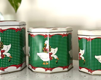 Vintage Giftco Nesting Christmas Goose Tins, Set of 3 Retro 70s / 80s Christmas Storage Tins