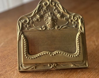 Vintage Brass Business Card Holder, Decorative Gold Metal Office Decor