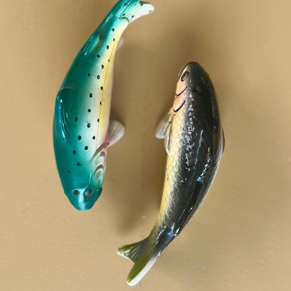 Vintage Trout Salt and Pepper Shakers, Unique Collectible Ceramic Fish Shakers