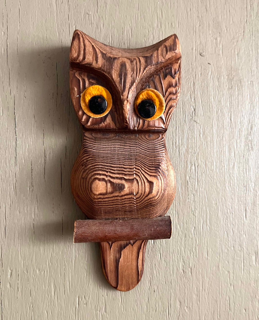 Small MCM Hand Carved Wooden Owl Wall Decor Etsy