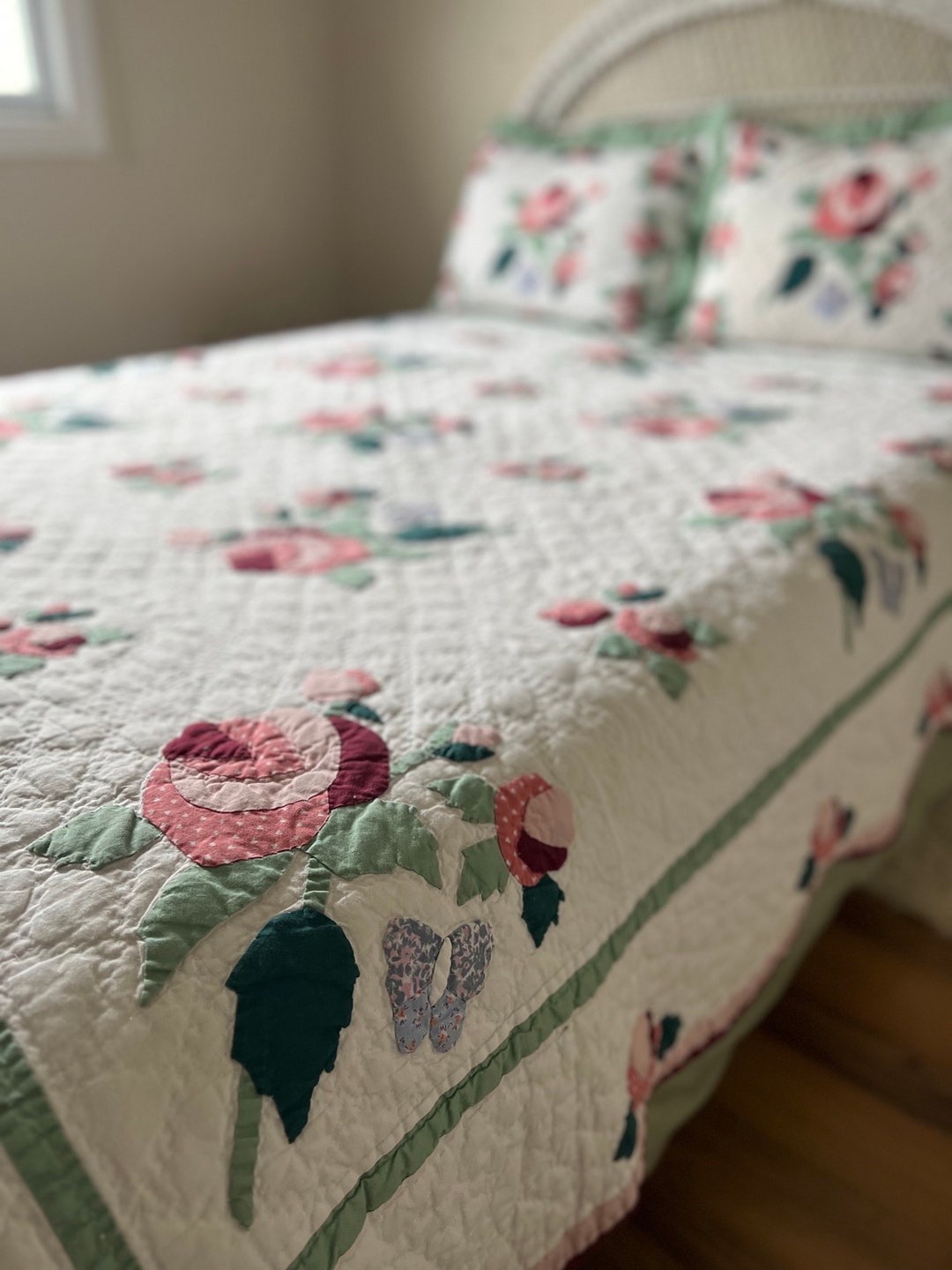 Vintage Arch Quilts Hand Stitched Floral Quilt With Matching Etsy