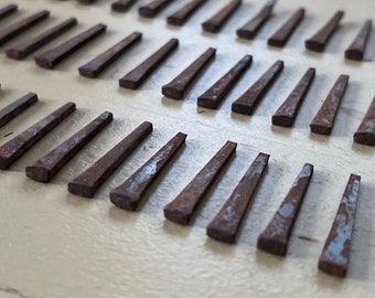 Antique Hand Forged Square Cut Nails, Lot of 12 Reclaimed Industrial Salvaged Rustic Primitive Building Resoration or Craft Supplies