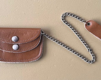 Small Leather Change Pouch with Chain and Belt Loop, Made in Canada