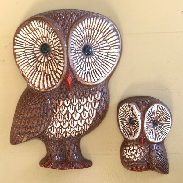 Small MCM Hand Carved Wooden Owl Wall Decor