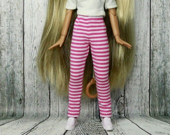 Leggings de rayas carmesí para Blythe. pantalones blythe