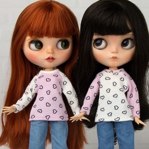 Blythe long-sleeve shirt with hearts. Top for Blythe. 4 colors available